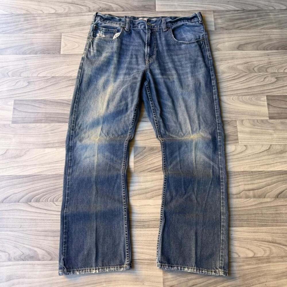 Mossimo Supply Co. Y2K Bootcut Jeans Mens 36x32 Blue Thrashed Distressed